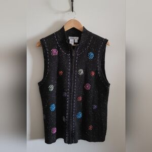 Coldwater Creek Yarn Embellished Sleeveless Cardigan Sweater Vest, Women's XL